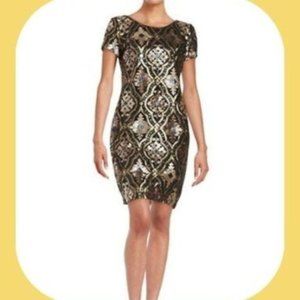 Maia Sequin Shift‎ Dress 8 black gold party